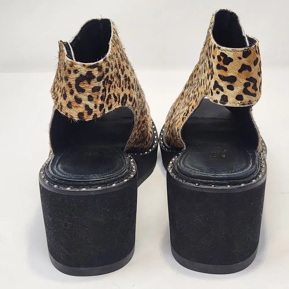 Cecelia New York Gianna Leopard Print Calf Hair Wedge Sandal Women Size 8M
